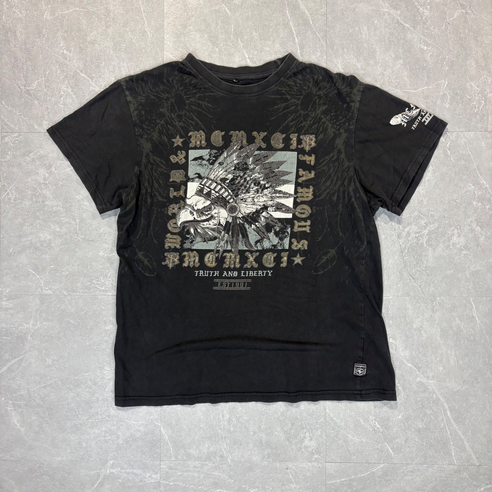 Southpole Mens Black Graphic T-Shirt Eagle Headdress MCMXCI Streetwear XL